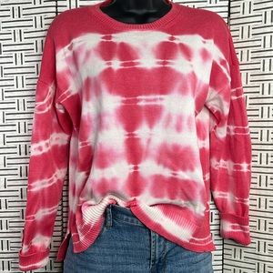 Design History pink, and white tie-dye look sweater
